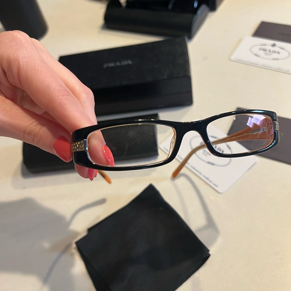 Real Prada eyewear glasses black + orange + gemstones - authentication present